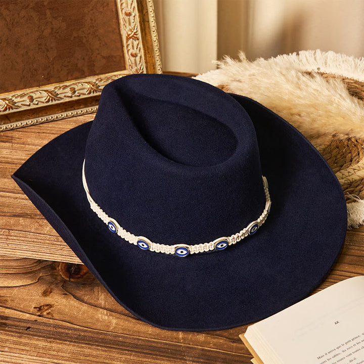 Men's Evil Eye White Knitted Brim Belt Cowboy Hat - image 4