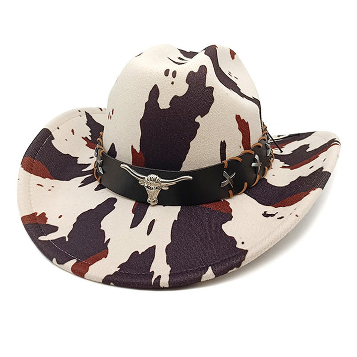 Men's Silver Long Horned Bull Belt Cow Pattern Cowboy Hat - Style #1 - M (22"-22 7/8") - image 0