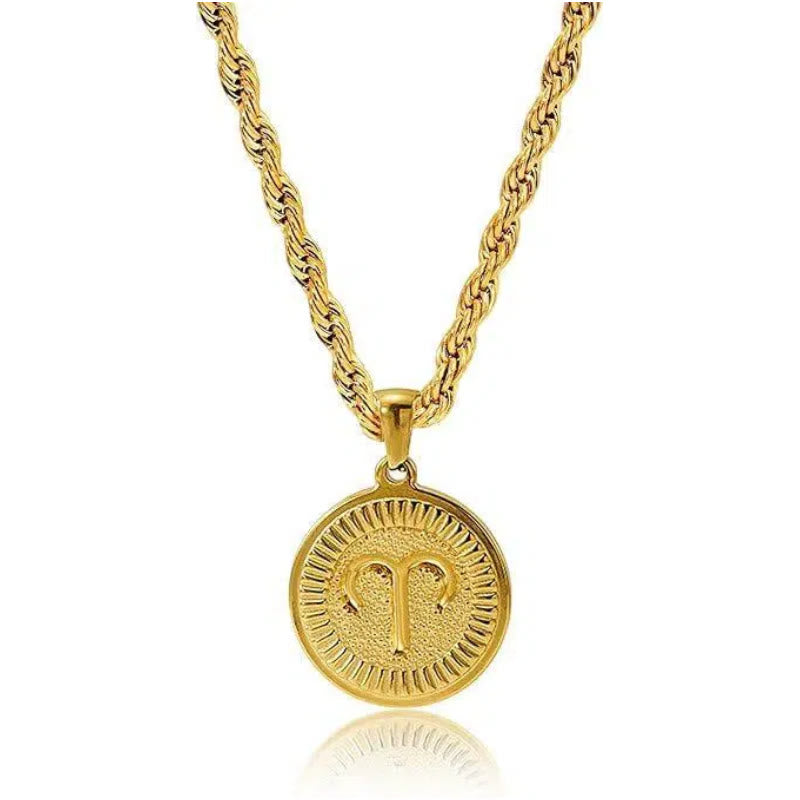 Personalized Zodiac Symbol Coin Pendant Necklace - Aries - image 1