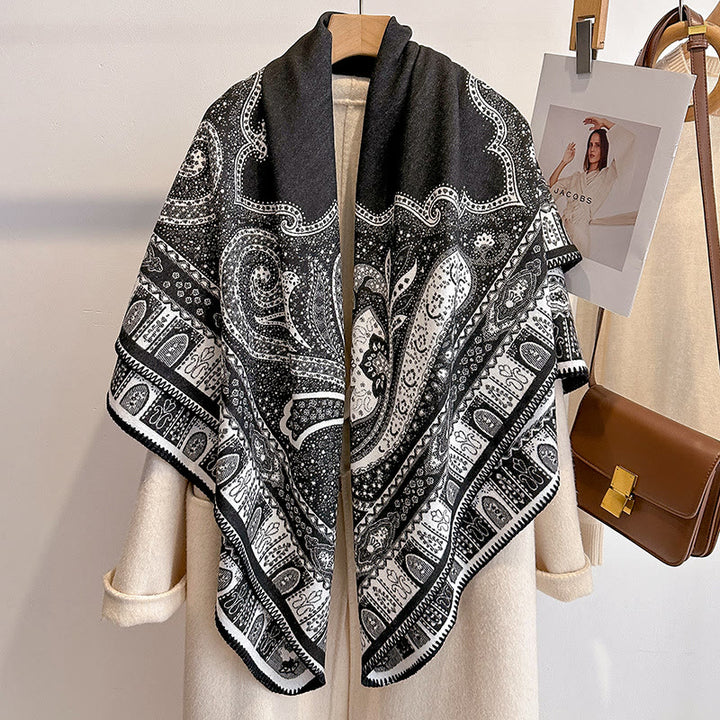 Women's Paisley Pattern Fringed Shawl Scarf - Dark Gray - image 5