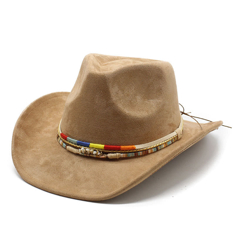 Men's Beaded Trim Suede Brim Cowboy Hat - Camel - M (22"-22 7/8") - image 0