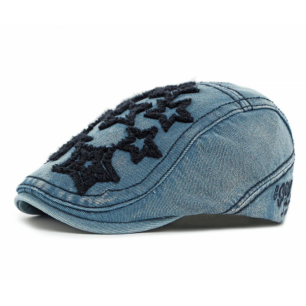 Denim Star Embroidered Men's Beret Hat - Navy Blue - Adjustable(21 5/8"-23 1/4") - image 5