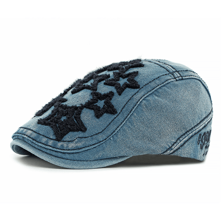 Denim Star Embroidered Men's Beret Hat - Navy Blue - Adjustable(21 5/8"-23 1/4") - image 5