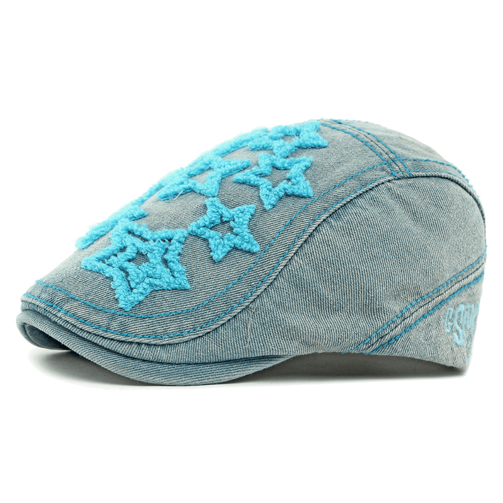 Denim Star Embroidered Men's Beret Hat - Lake Blue - Adjustable(21 5/8"-23 1/4") - image 6