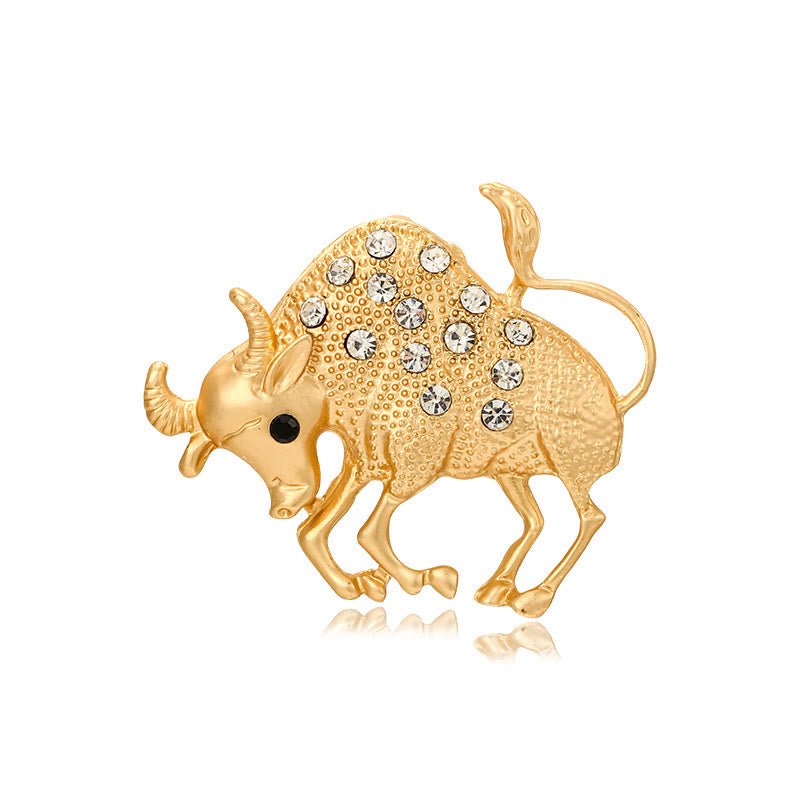 Zodiac Sign Diamond-Embellished Gold Brooch - Taurus - image 3