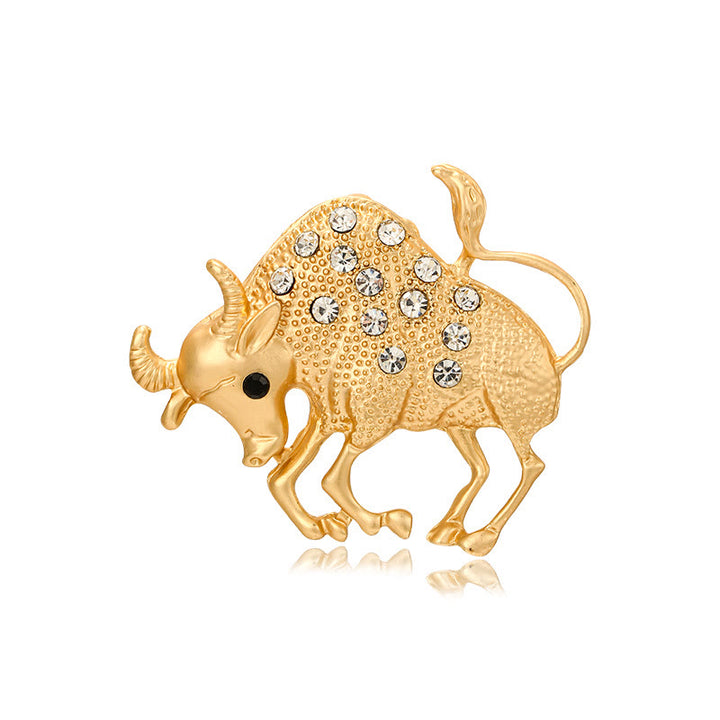 Zodiac Sign Diamond-Embellished Gold Brooch - Taurus - image 3