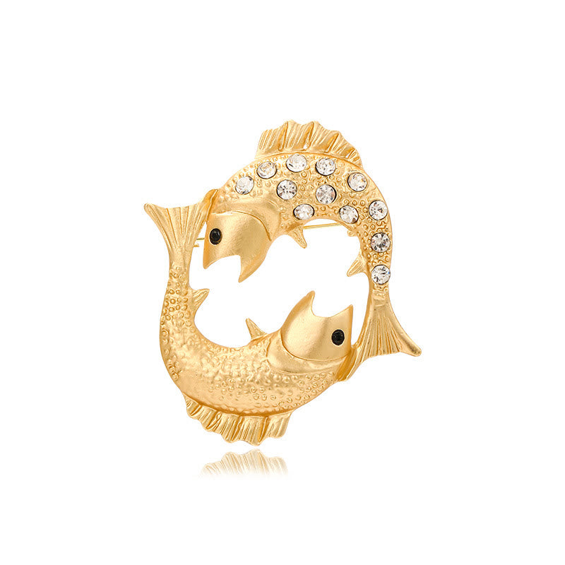 Zodiac Sign Diamond-Embellished Gold Brooch - Pisces - image 22