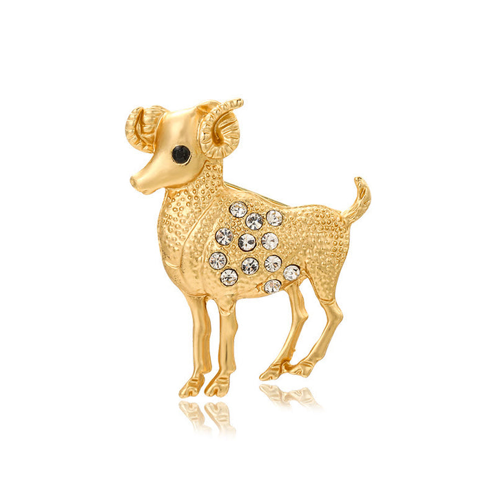 Zodiac Sign Diamond-Embellished Gold Brooch - Aries - image 1