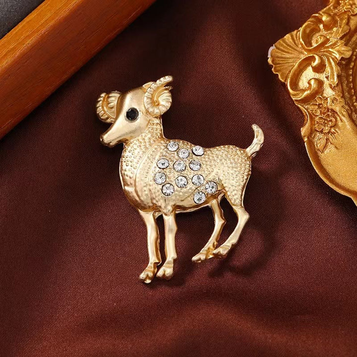Zodiac Sign Diamond-Embellished Gold Brooch - image 2
