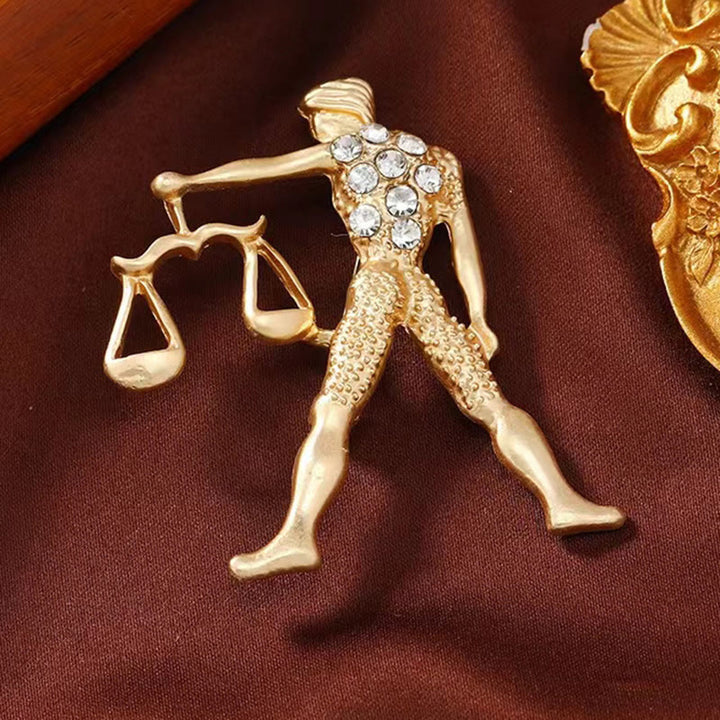 Zodiac Sign Diamond-Embellished Gold Brooch - image 14