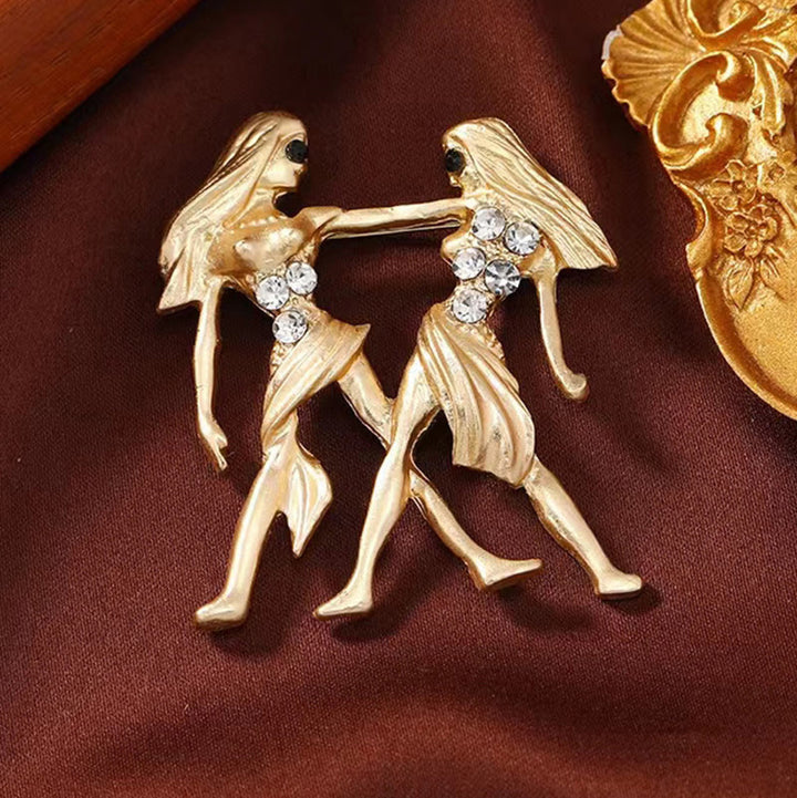 Zodiac Sign Diamond-Embellished Gold Brooch - image 6