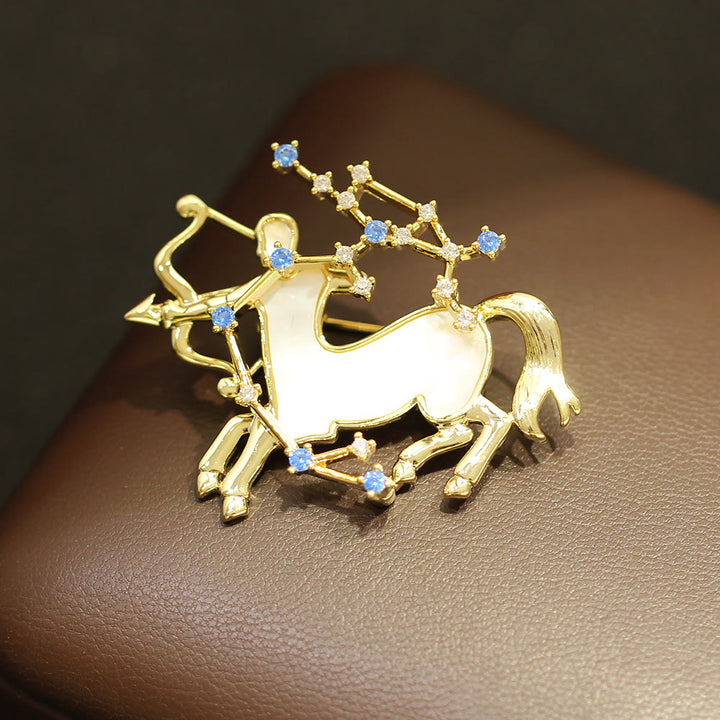 12 Constellation Mother-of-Pearl & Blue Crystal Gold Brooch - Sagittarius - image 16