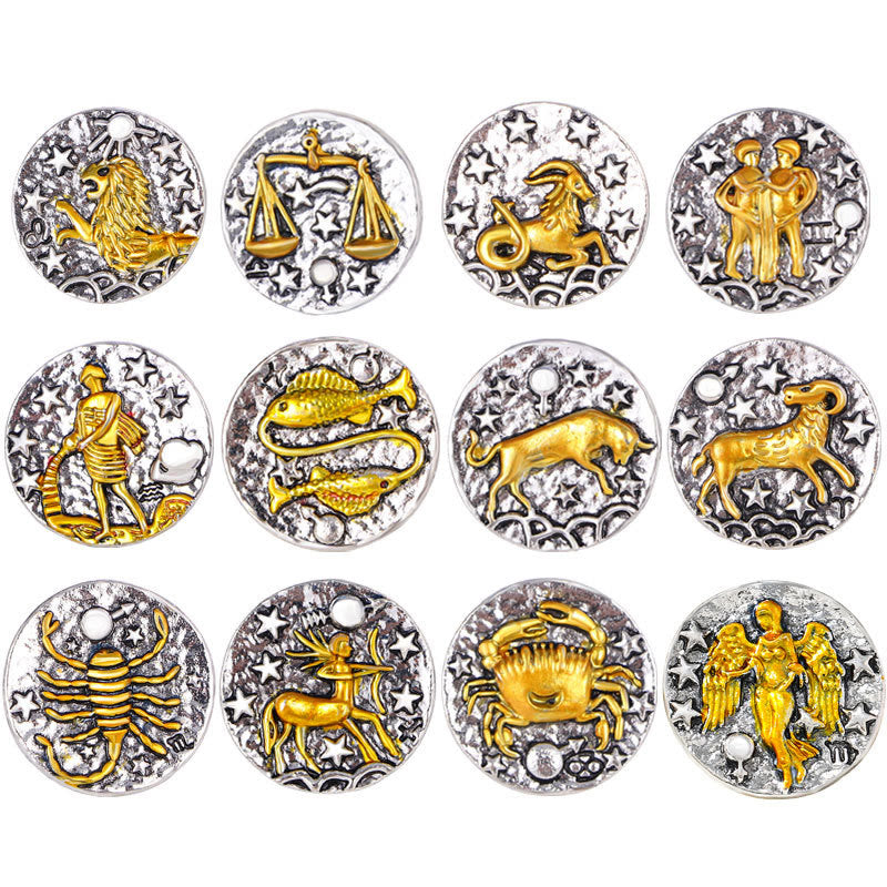 Zodiac Sign Retro Starry Round Alloy Buttons - image 1