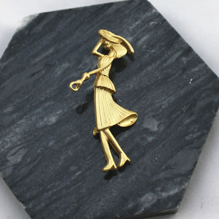 Lady and Hound Gold Chain Brooch - image 4