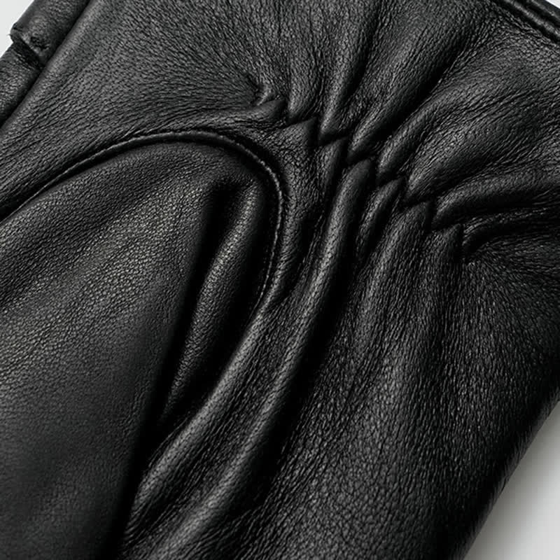 Men's Black Vintage Metal Emblem Genuine Leather Gloves - image 4