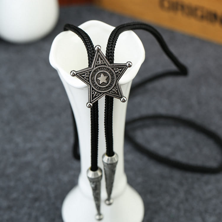 Retro Sheriff Star-Shaped Pendant Bolo Tie - Silver - image 0