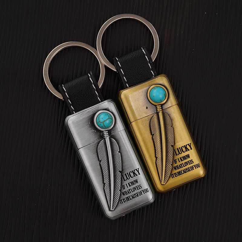 Turquoise Feather Inflatable Butane Lighter Keychain - image 0