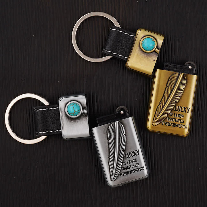 Turquoise Feather Inflatable Butane Lighter Keychain - image 2