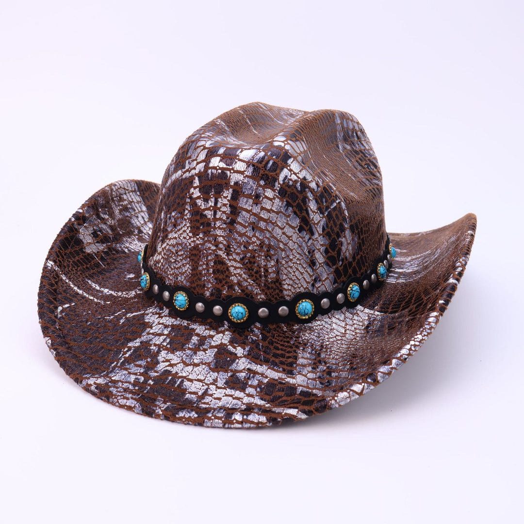 Men's Turquoise Black Belt Crocodile Pattern Cowboy Hat - Coffee - M (22"-22 7/8") - image 0