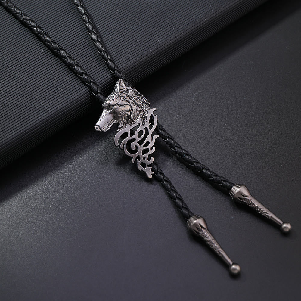Wolf Head Pattern Retro Bolo Tie - Antique Silver - image 3