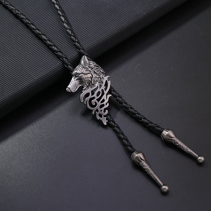Wolf Head Pattern Retro Bolo Tie - Antique Silver - image 3