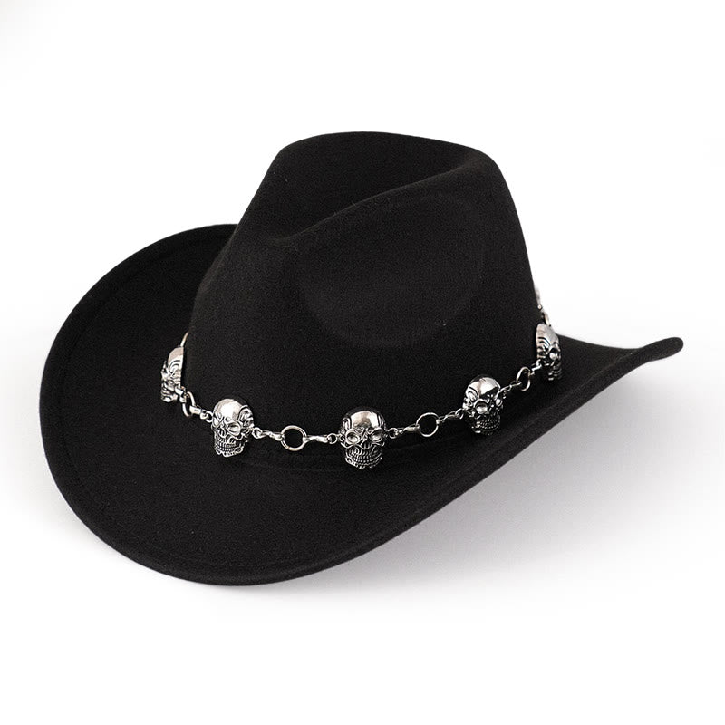 Men's Skull Chain Trim Cowboy Hat - Black - M (22"-22 7/8") - image 0