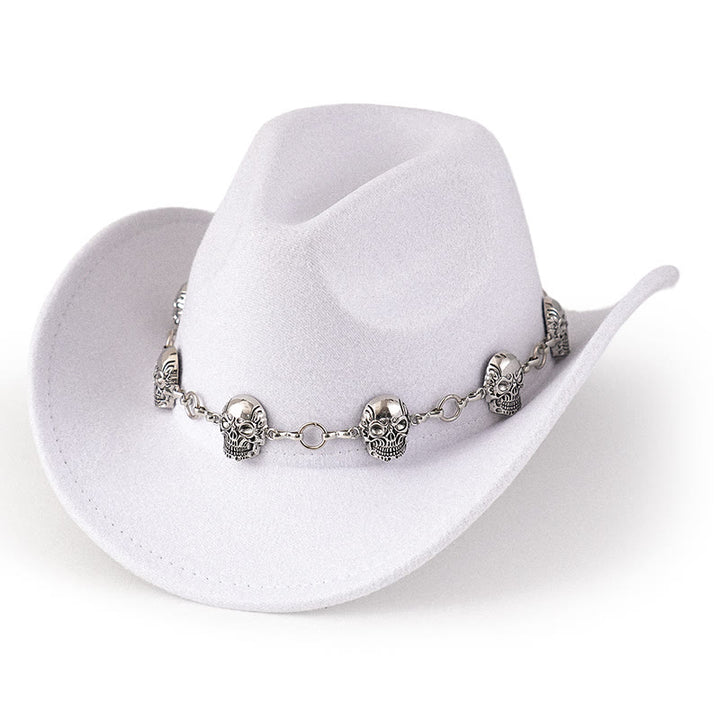 Men's Skull Chain Trim Cowboy Hat - White - M (22"-22 7/8") - image 9