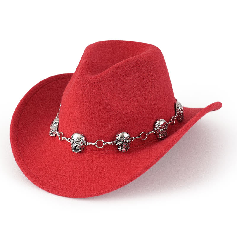 Men's Skull Chain Trim Cowboy Hat - Red - M (22"-22 7/8") - image 6