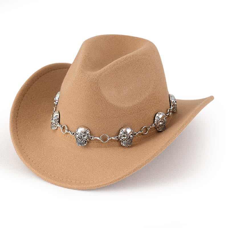 Men's Skull Chain Trim Cowboy Hat - Khaki - M (22"-22 7/8") - image 3