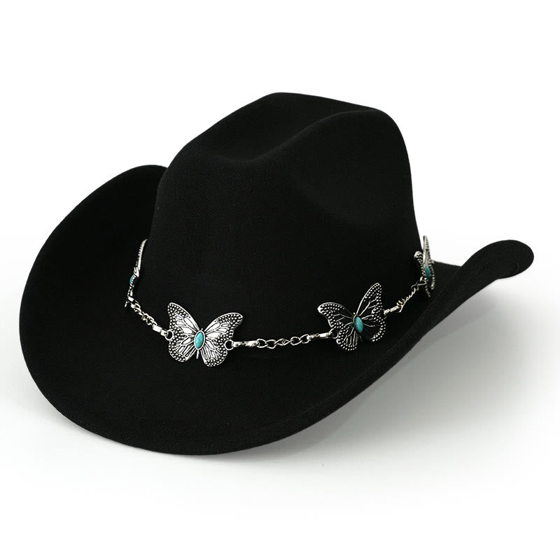 Men's Butterfly Chain Trim Cowboy Hat - Black - M (22"-22 7/8") - image 2