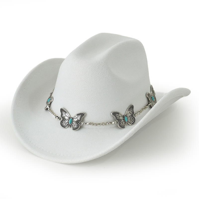Men's Butterfly Chain Trim Cowboy Hat - White - M (22"-22 7/8") - image 0