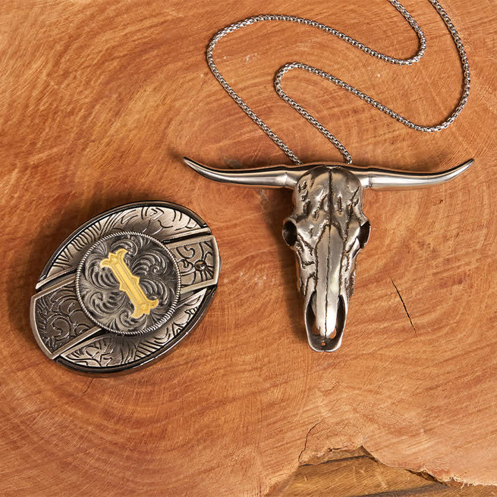 Initial Letter DIY Hidden Knife Belt Buckle Longhorn Pendant Bundle Set - I - Without Belt - image 17