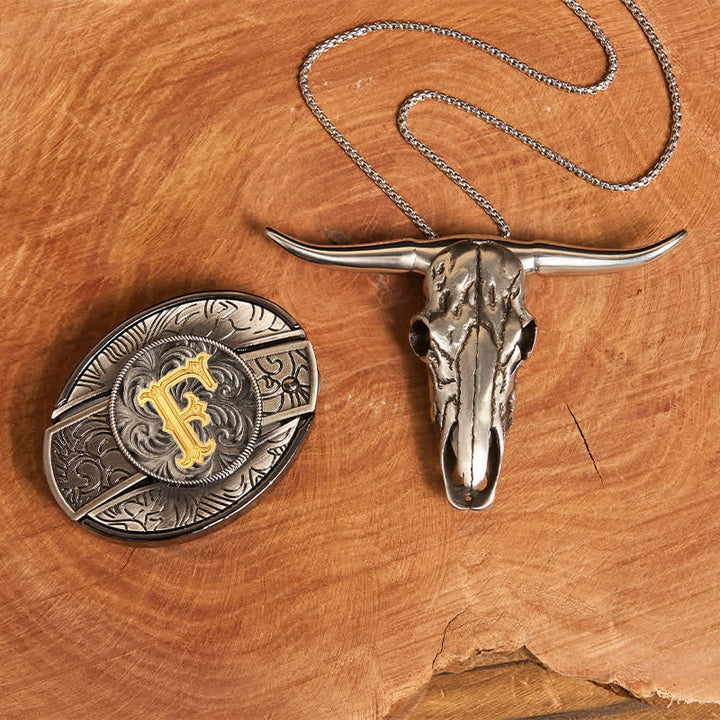 Initial Letter DIY Hidden Knife Belt Buckle Longhorn Pendant Bundle Set - F - Without Belt - image 14