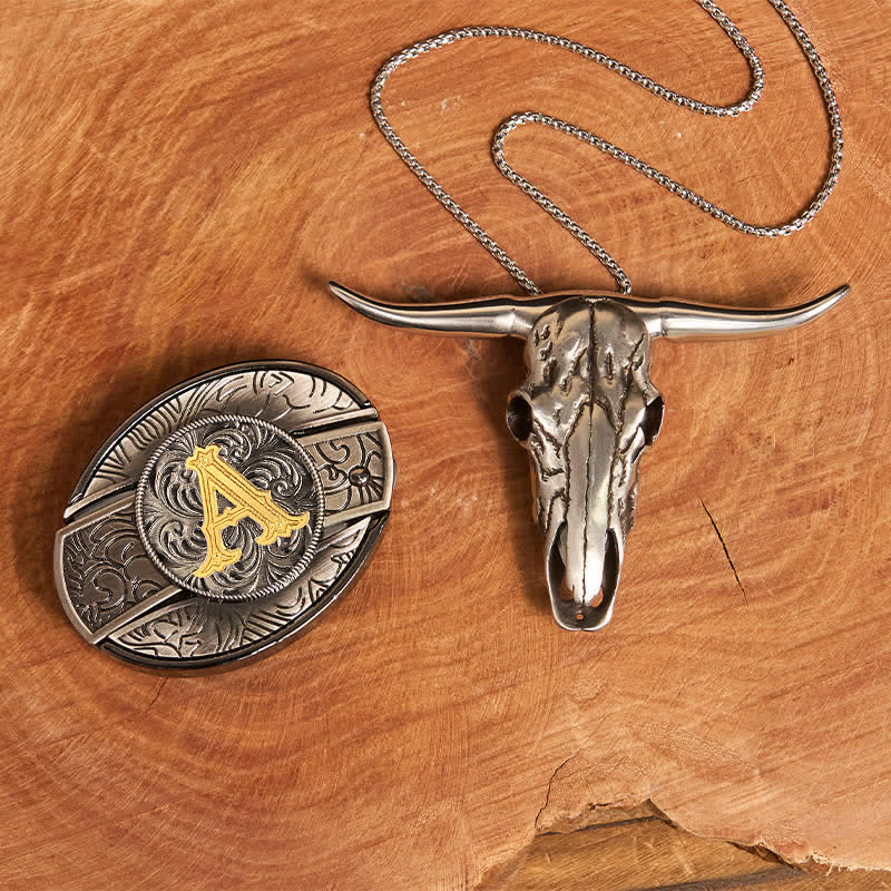 Initial Letter DIY Hidden Knife Belt Buckle Longhorn Pendant Bundle Set - A - Without Belt - image 10