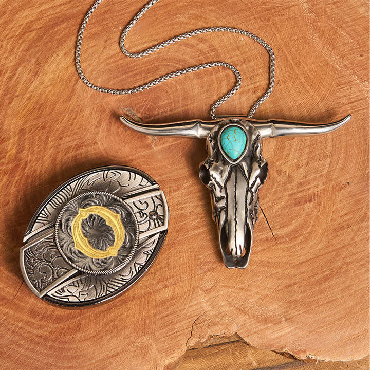 Initial Letter DIY Hidden Knife Buckle Turquoise Bull Pendant Bundle Set - O - Without Belt - image 23