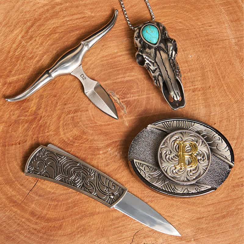 Initial Letter DIY Hidden Knife Buckle Turquoise Bull Pendant Bundle Set - image 2