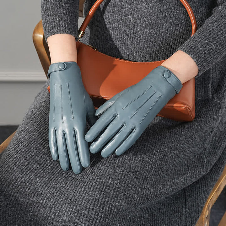 Women's Sophisticated Touch Genuine Sheepskin Leather Gloves - Haze Blue - L - image 2