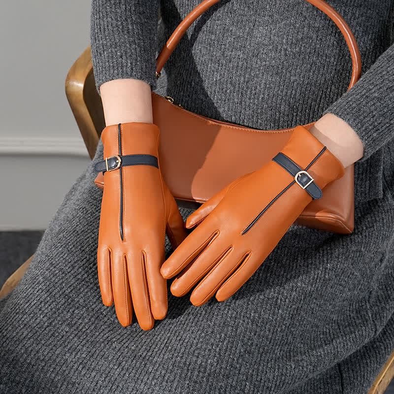 Women's Contrast Color Genuine Sheepskin Leather Gloves - image 6