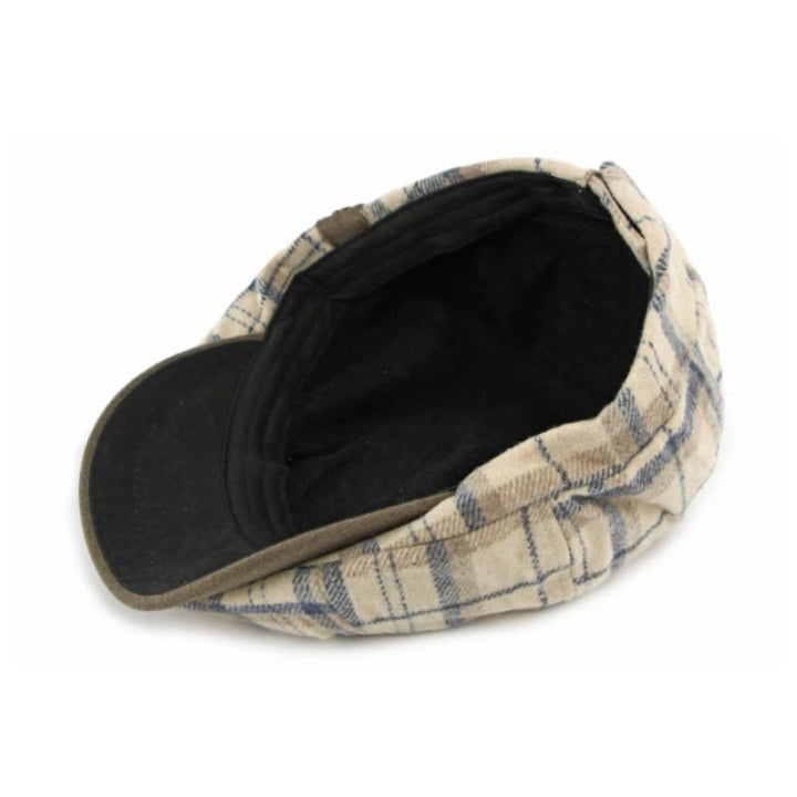 Winter Vintage Plaid Contrast Brim Men's Beret Hat - image 4