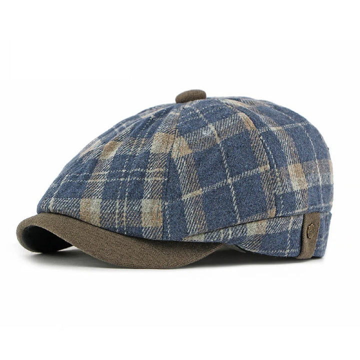 Winter Vintage Plaid Contrast Brim Men's Beret Hat - Blue - Adjustable(21 5/8"-23 1/4") - image 6