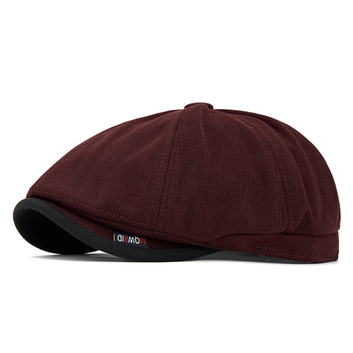 Winter Retro Knit Texture Contrast Brim Men's Beret Hat - Burgundy - Adjustable(22 1/2"-24") - image 8