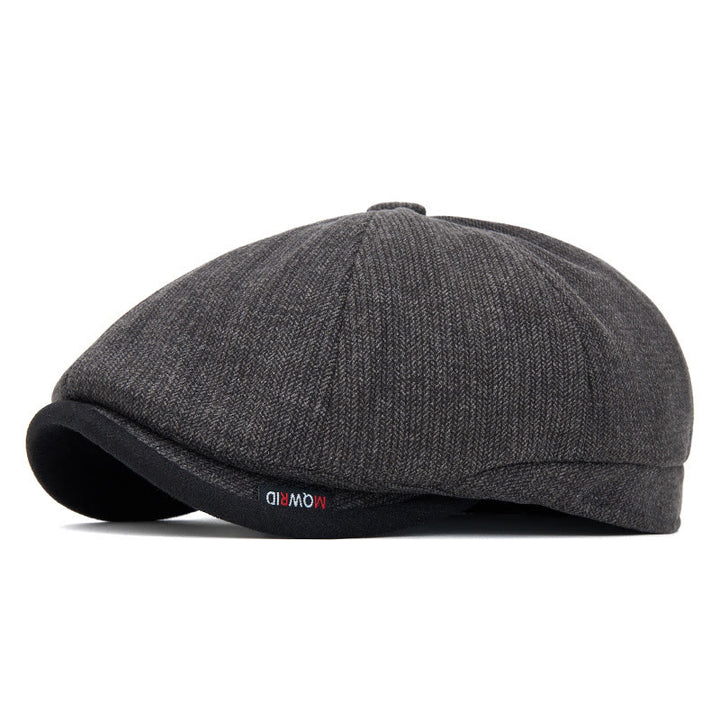 Winter Retro Knit Texture Contrast Brim Men's Beret Hat - Grey - Adjustable(22 1/2"-24") - image 1