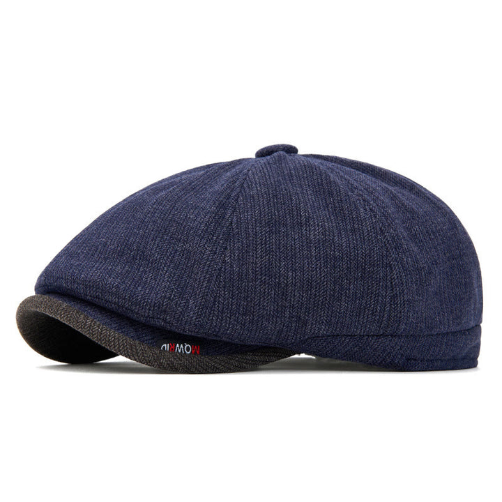 Winter Retro Knit Texture Contrast Brim Men's Beret Hat - Navy Blue - Adjustable(22 1/2"-24") - image 8
