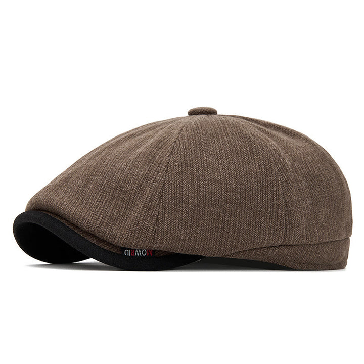 Winter Retro Knit Texture Contrast Brim Men's Beret Hat - Brownish Green - Adjustable(22 1/2"-24") - image 0