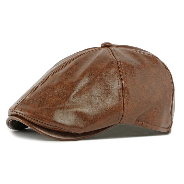 Winter Vintage Faux Leather Men's Beret Hat - Brown - Adjustable(21 5/8"-23 1/4") - image 0
