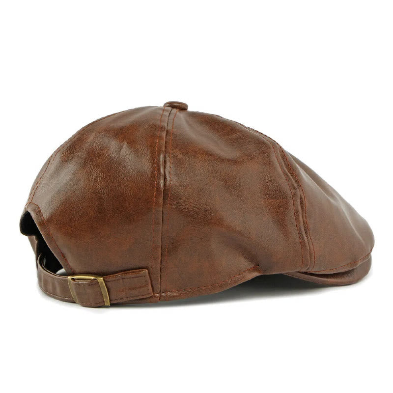 Winter Vintage Faux Leather Men's Beret Hat - image 2