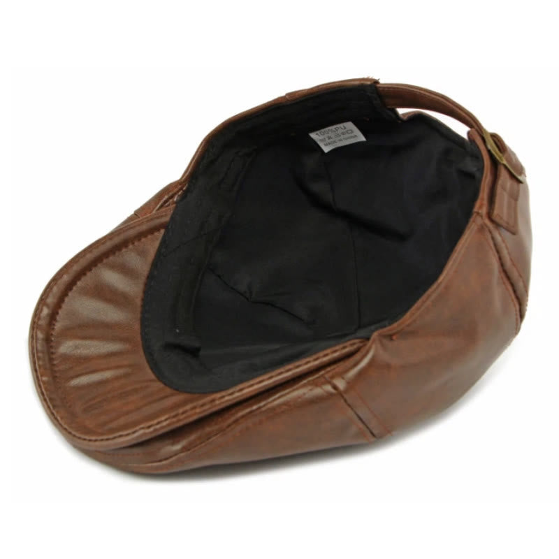 Winter Vintage Faux Leather Men's Beret Hat - image 4
