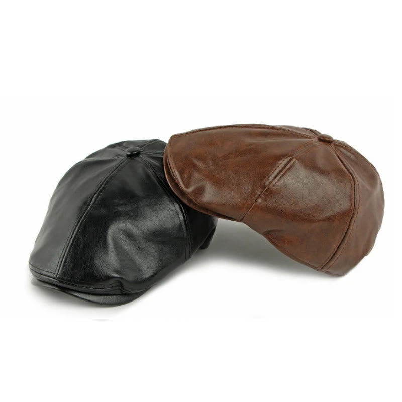 Winter Vintage Faux Leather Men's Beret Hat - image 7