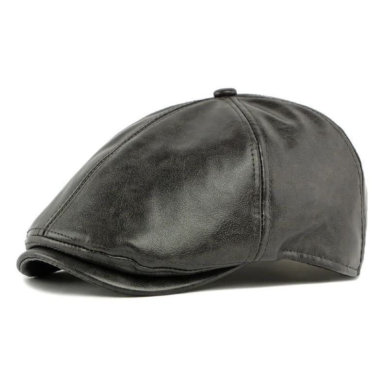 Winter Vintage Faux Leather Men's Beret Hat - Grey - Adjustable(21 5/8"-23 1/4") - image 6