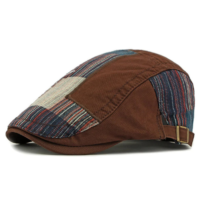 Men's Colorful Retro Patchwork Winter Beret Hat - Coffee - Adjustable(21 5/8"-23 5/8") - image 1